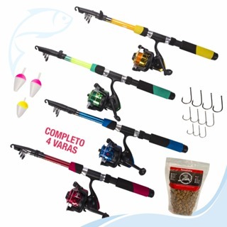 Kit De Pesca 4 Varas + 4 Molinetes C/ Linha Barato + Itens Promoçâo