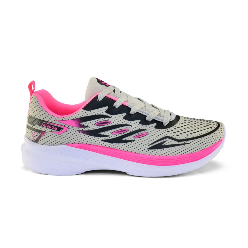 Tenis Feminino Escolar Academia Original FREEDOM Corrida Caminhada Lançamento CINZA PINK