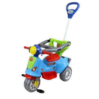 Triciclo Passeio Infantil Com Empurrador Avespa Azul Colorido Maral