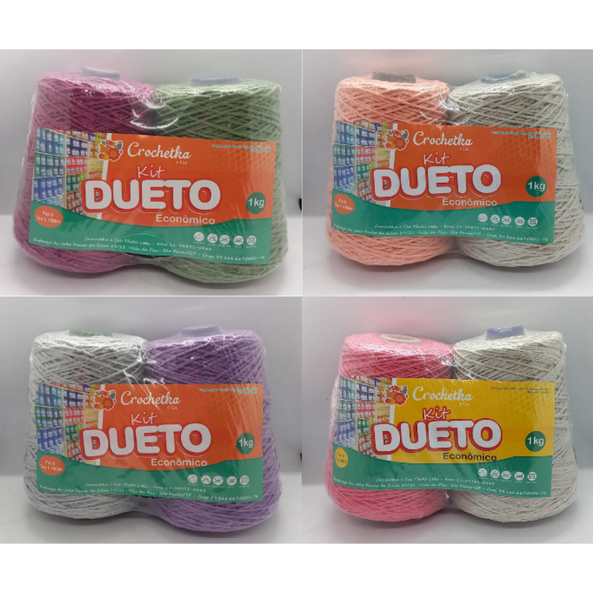 Barbante Dueto Crochétka 1kg fio 8, 500g de  cada cor.