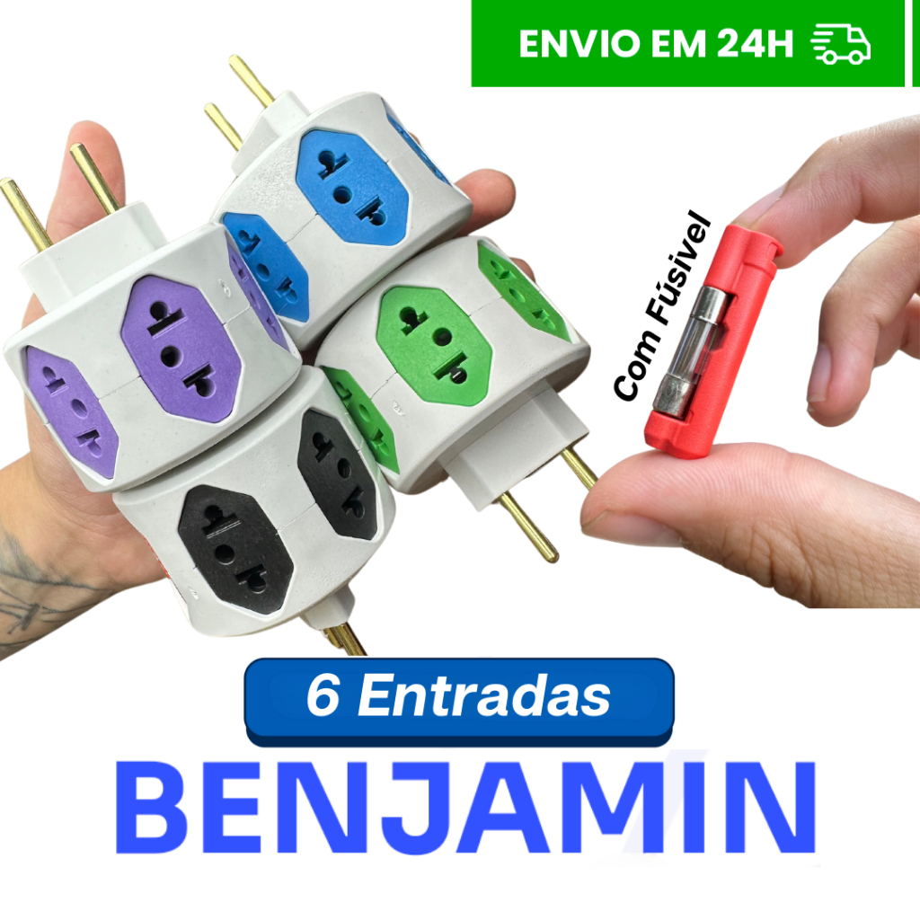 Adaptador de Tomada 6 Entradas 10A/20A Pino Maciço Resistente Com Fusível Tomadas Coloridas