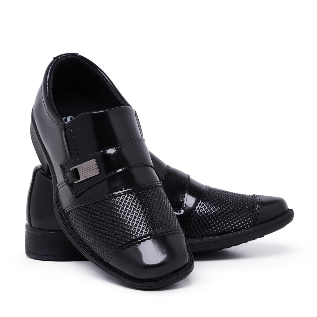 Sapato Infantil Social Casual Elegante Casamento Slip on Couro PU Bico Quadrado