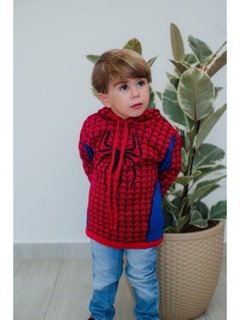 Blusa de Tricot Infantil Suéter Homem Aranha Agasalho Manga Longa com Capuz