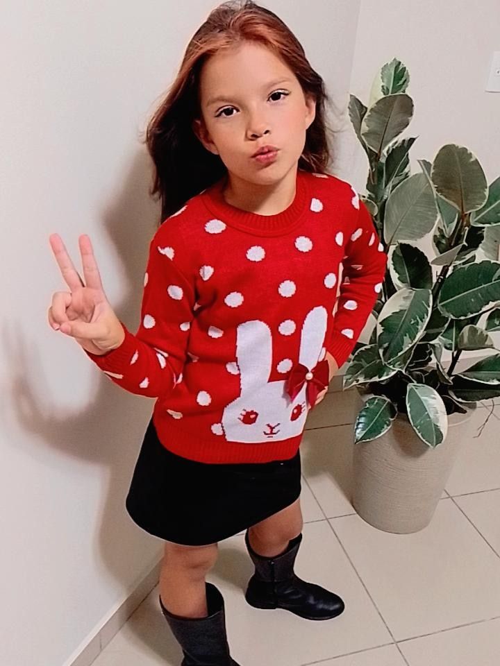 Blusa de Tricot Infantil Suéter Manga Longa Jacar Coelhinho com Lacinho