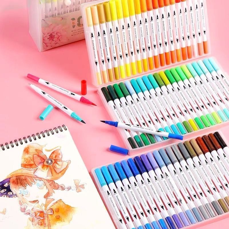 Caneta Brush Pen Kit Com 12/24/36/48/60/80/100 Cores com ponta dupla pincel estilo
