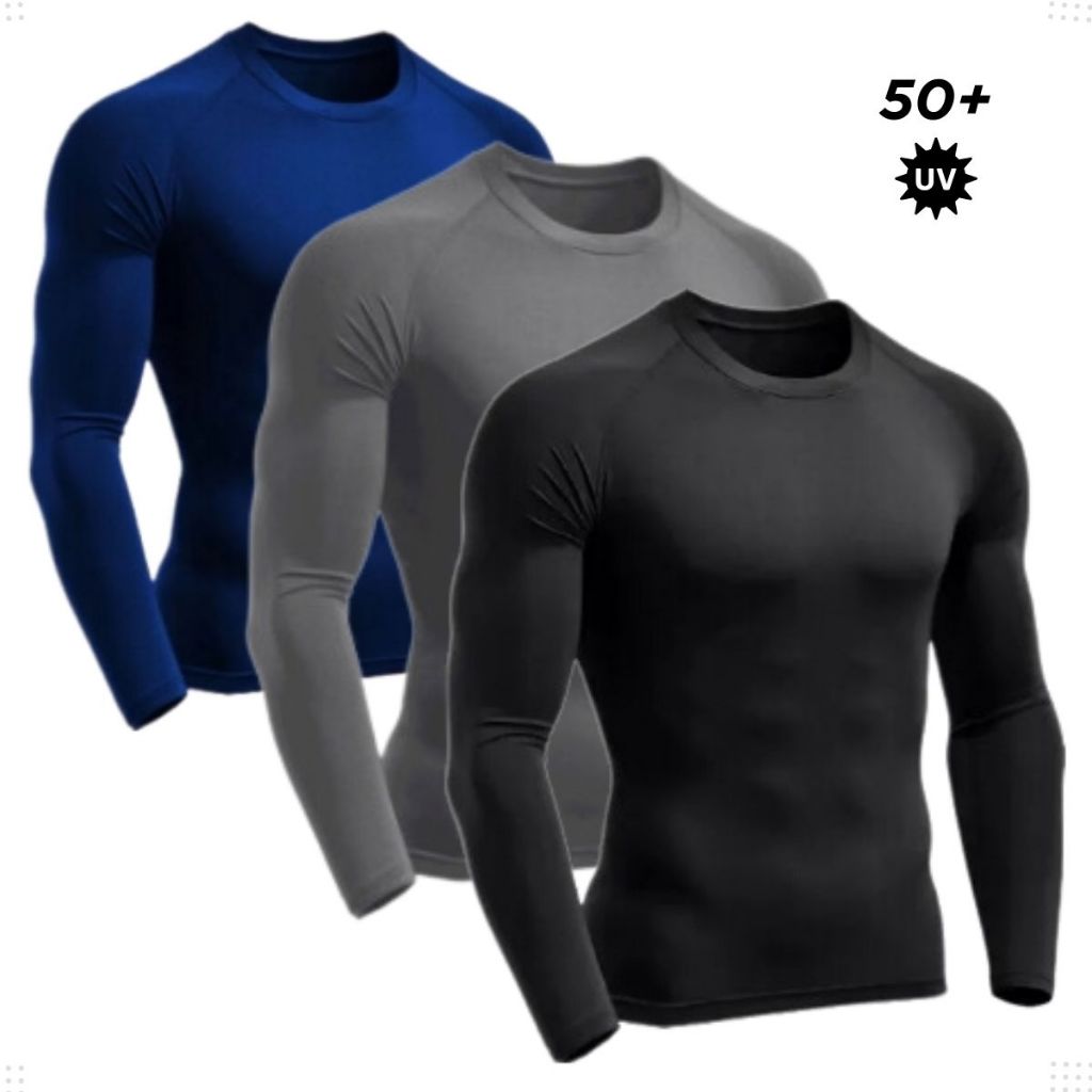 Blusa Termica Masculina Manga Longa Camisa Proteção Solar Segunda Pele Malha Fria Dry Uv