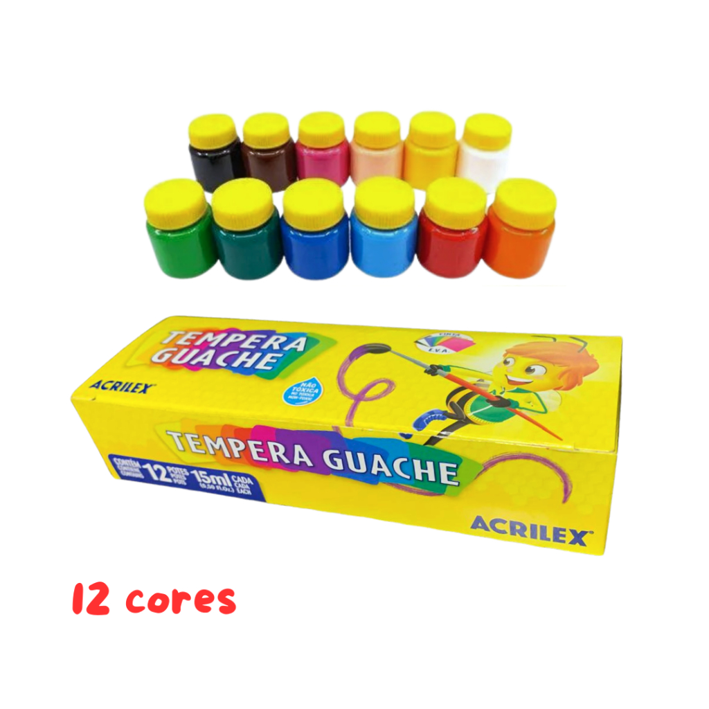 Tinta Guache 12 Cores 15 ML Não Tóxica Acrilex