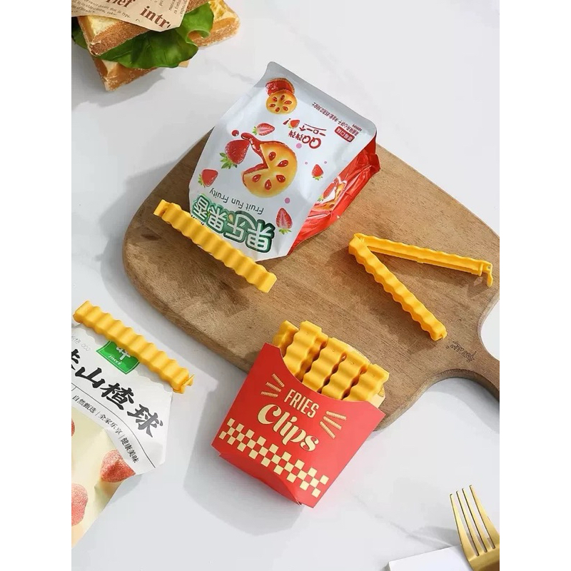 Prendedor Selador de Alimento em Formato de Batatas Fritas com 12 Clipes De Vedação e Conservação Fresca Imã