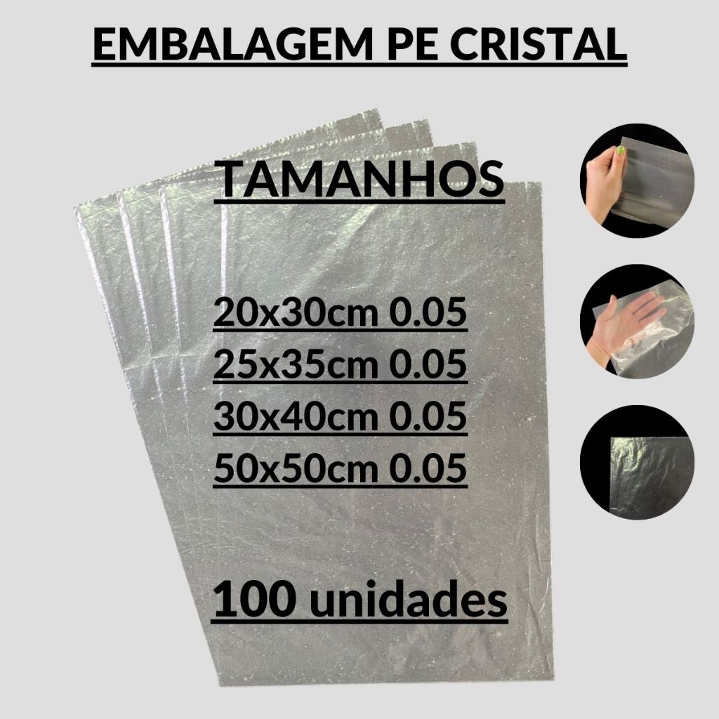 100un Saco Transparente Sem Aba Plástico Cristal Embalagem Roupa Qualidade Várias Medida Loja Camisa