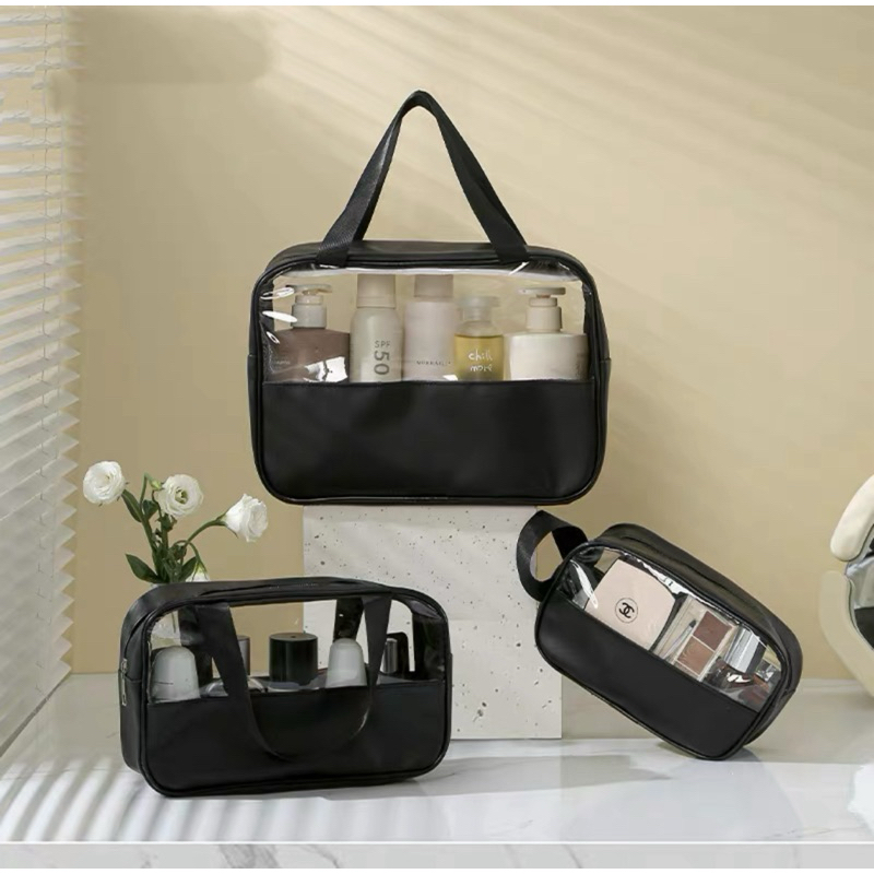KIT 3 bolsa de higiene portátil transparente para cosméticos de viagem e produtos de higiene pessoal