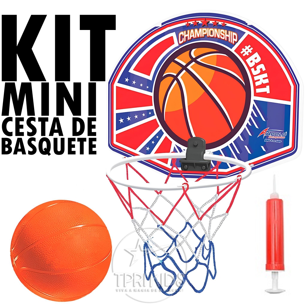 Mini Tabela de Basquete Basket Infantil com Bola e Bomba de Ar Cesta Aro Brinquedo Menino