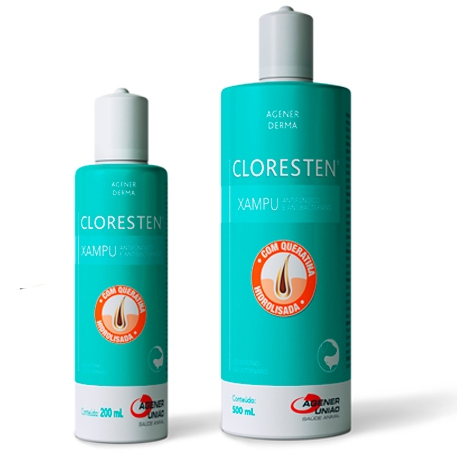 Cloresten 200ml e 500mL - Shampoo Antibacteriano P/ Cães e Gatos