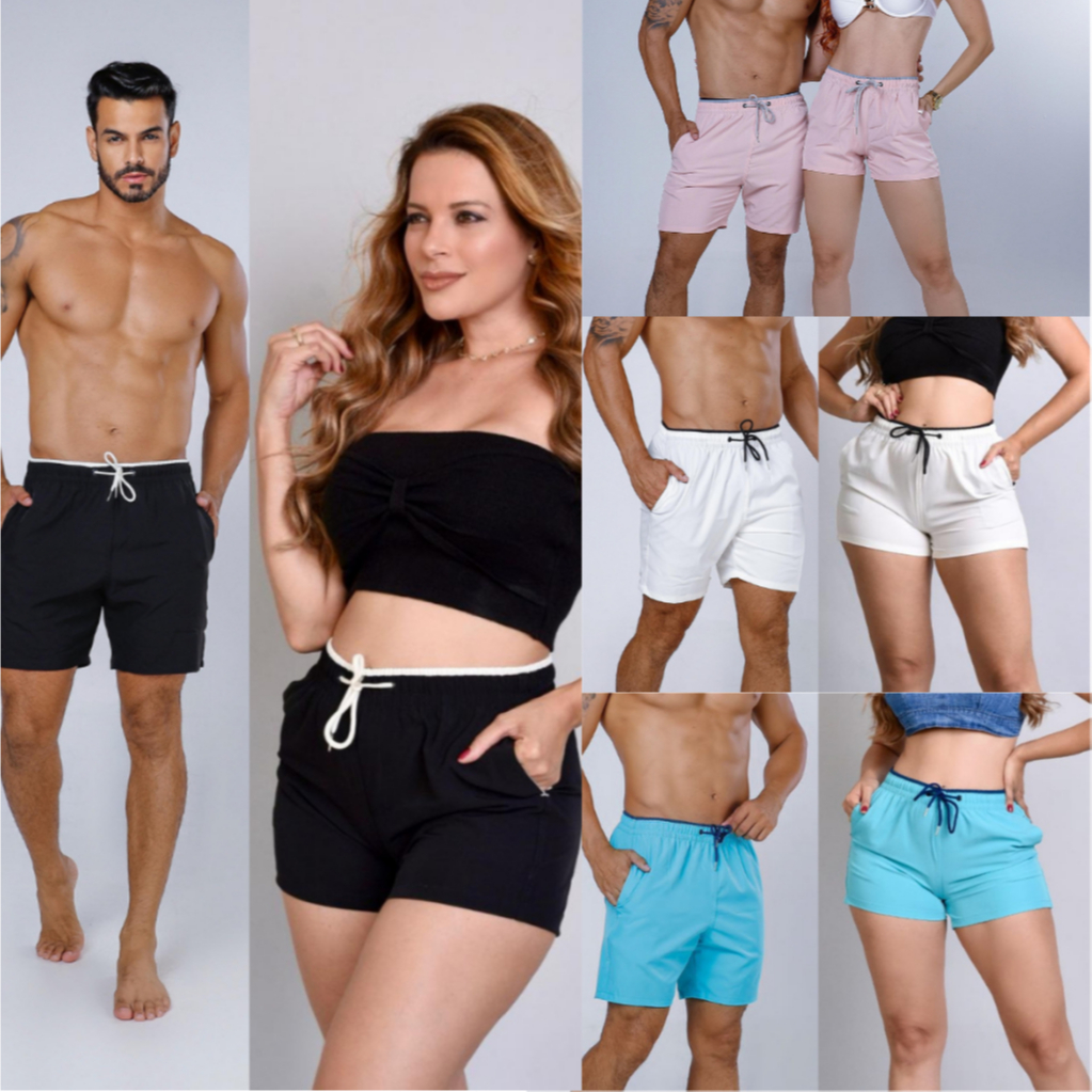 Kit Short Mozão Tactel Lisos conjunto Casal Mauricinho Verão Moda Praia Combinadinho Namorados