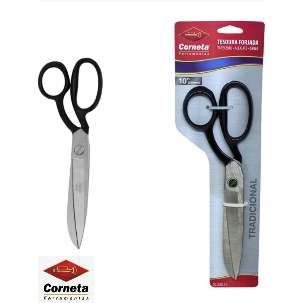 Tesoura Alfaiate Profissional Multiuso Lâmina Aço Inox Costura Tapeceiro Crina - CORNETA Original
