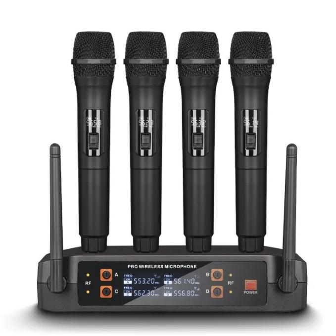 Kit 4 Microfones Sem Fio Vhf Com 4 Canais Hi Fi Series Byz D-mb-9