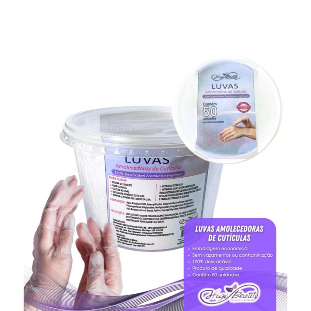 Luva Economica com Creme Emoliente – Pote com 50 Unidades - Higibeauty