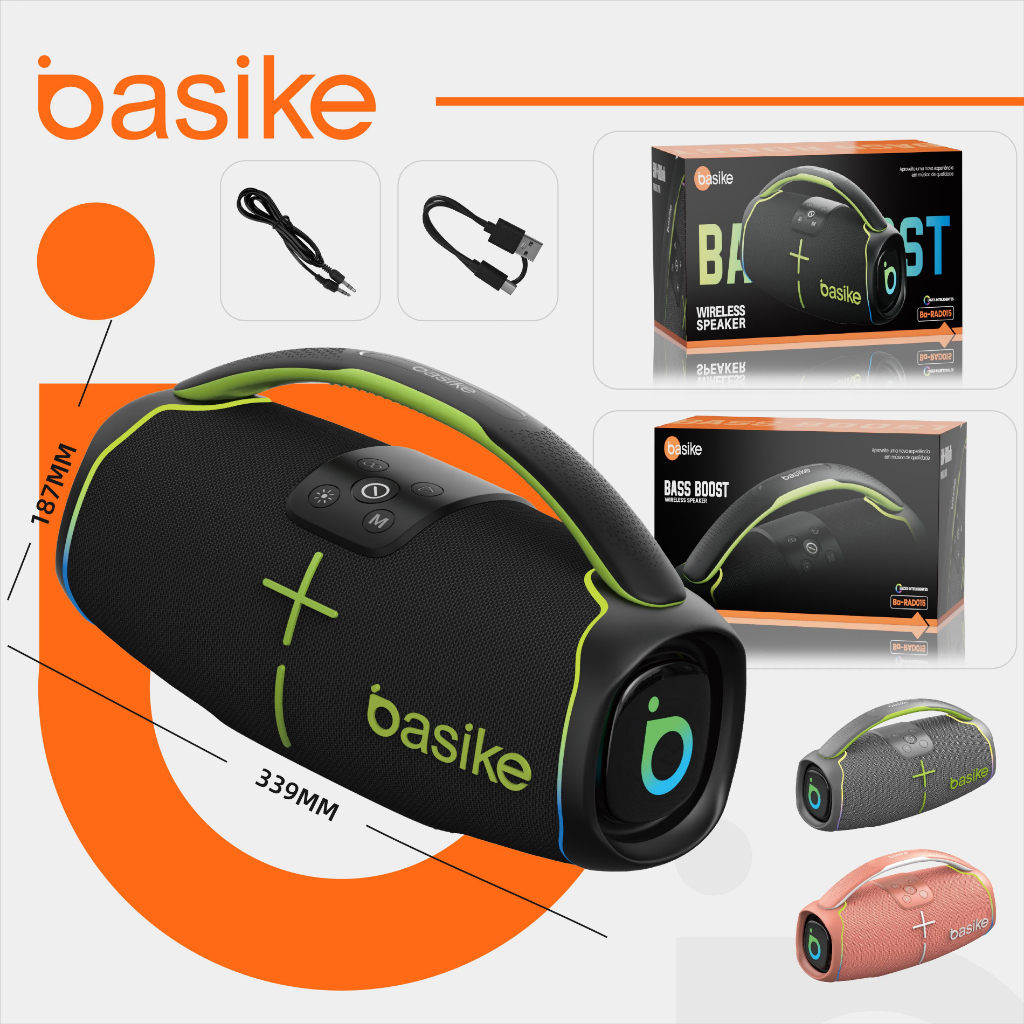 Basike Caixa de Som 60W Bluetooth V5.3 IPX6 com Power Bank Boombox 3,  8000 mah de bateria - PRETO