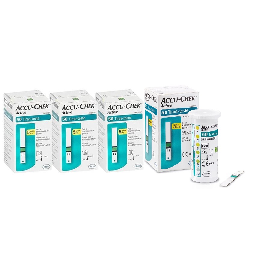 KIT Accu chek Active Fitas Tiras de Glicemia 4 Caixas Com 50 Unidades ( 200 Tiras)