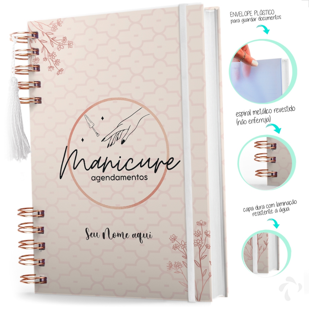 Agenda Manicure e Pedicure 2026 Personalizada Com Nome e Capa Dura