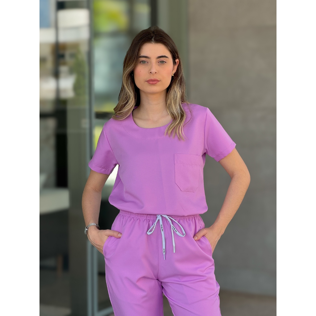 Scrub Conjunto Pijama Cirúrgico Gabardine Conjunto Feminino Gola redonda