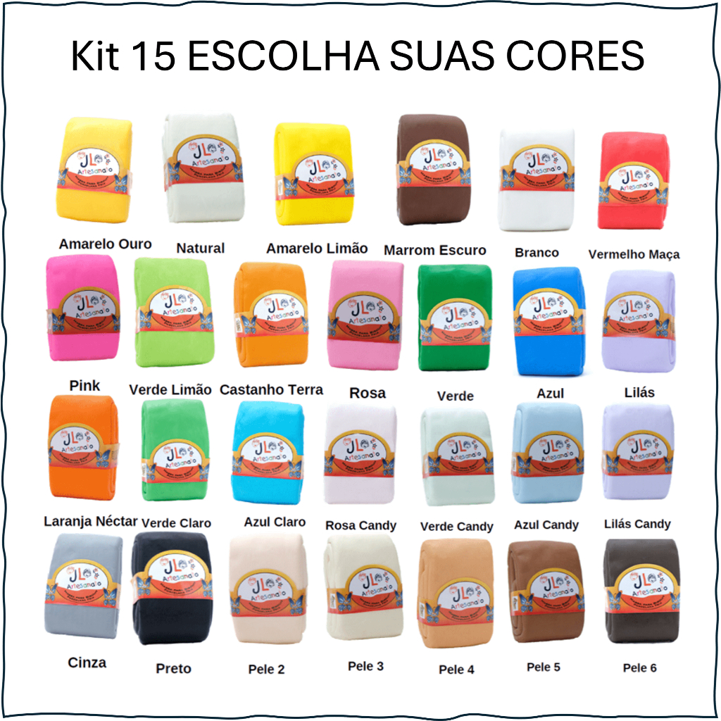 Kit 15 Massas de Biscuit JL Artesanato 90g ESCOLHA SUA COR Monte Seu Kit