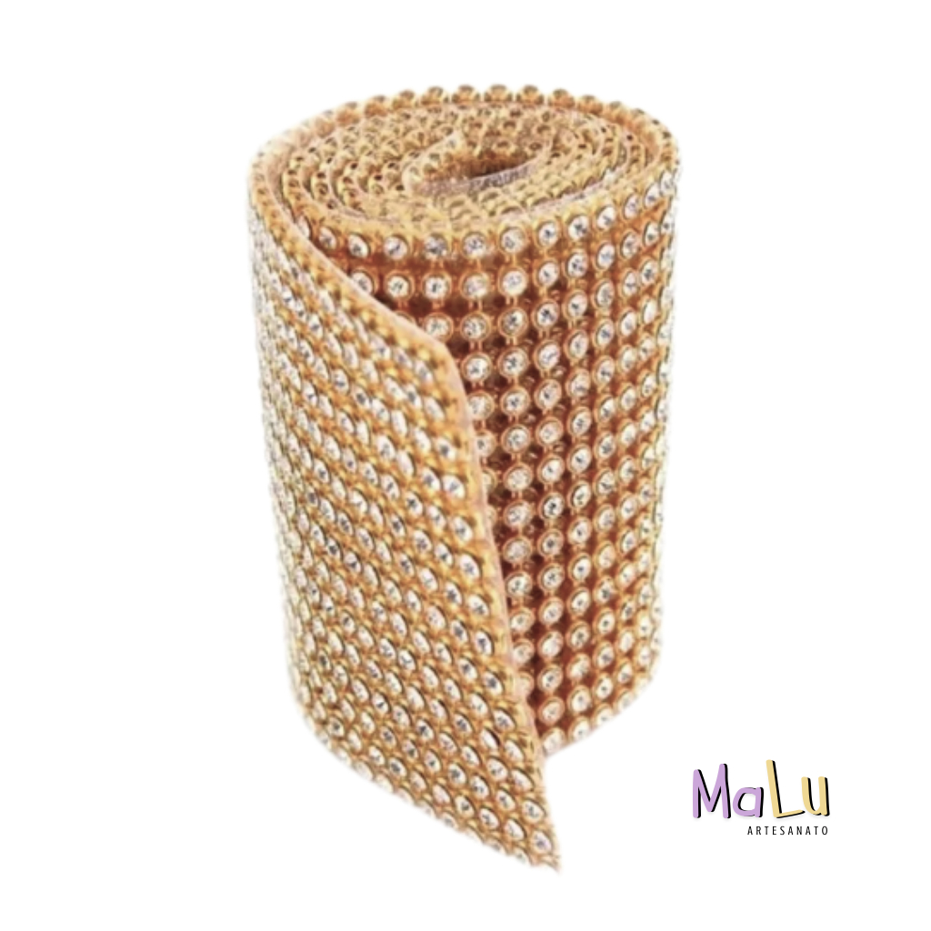 Manta de Strass Dourada Brilhante Prata Original Termocolante 45cm
