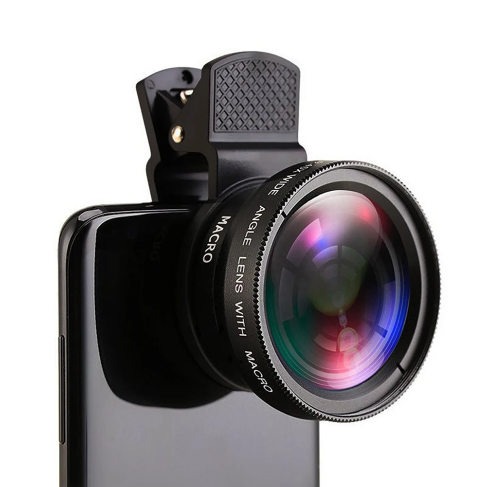 2 Em 1 Kit Clip De Lente Do Telefone  Externo Macro 37mm 49UV 0.45x Super Angular 12.5x  Universal