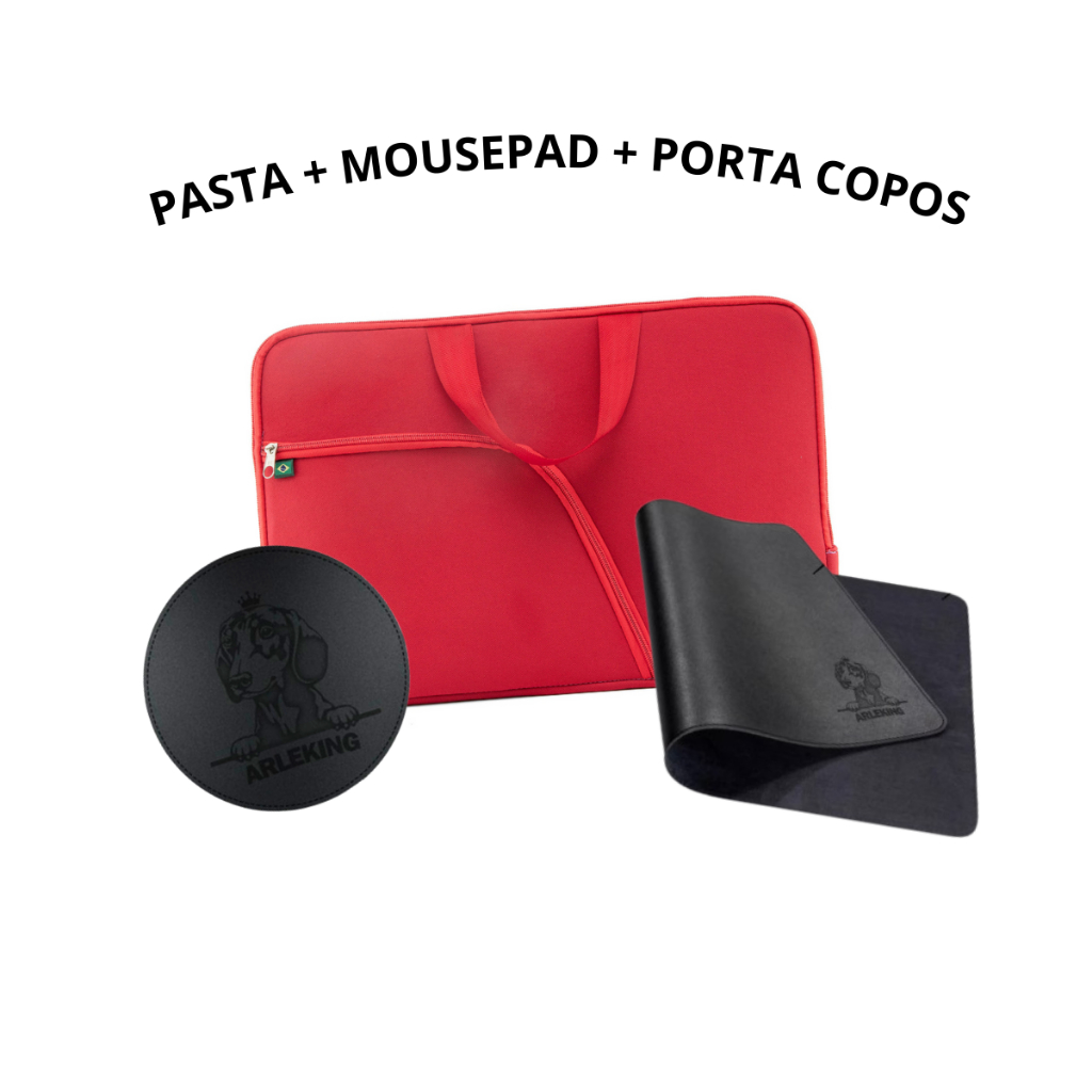 Kit Pasta Capa Case Notebook + MousePad Preto Gamer 25X20 + Porta Copos Evita Manchas