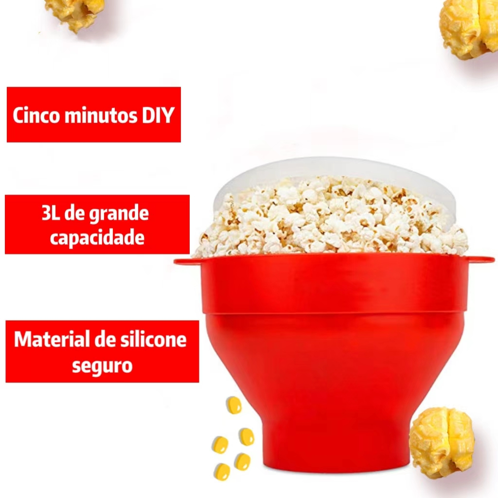 Pipoqueira Grande Para Micro-ondas Sem Óleo Balde Pipoca Silicone  Redonda Com Tampa bestseller