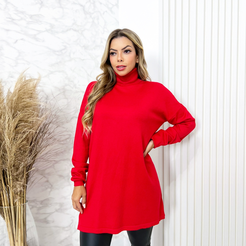 Blusa Feminina Suéter Poncho Modal Gola Alta Inverno