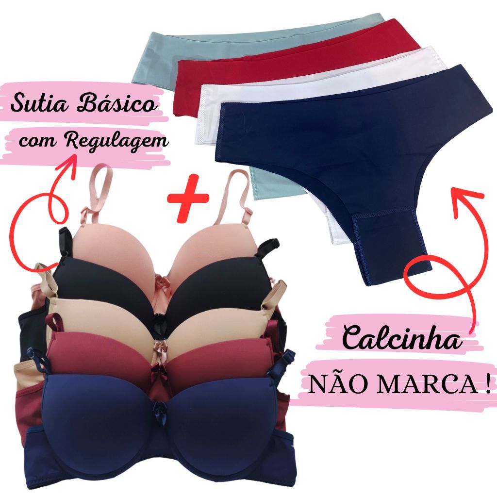 Kit PREMIUM 5 Sutiãs Básico + Kit 5 Calcinhas Sem Costura Corte a Laser