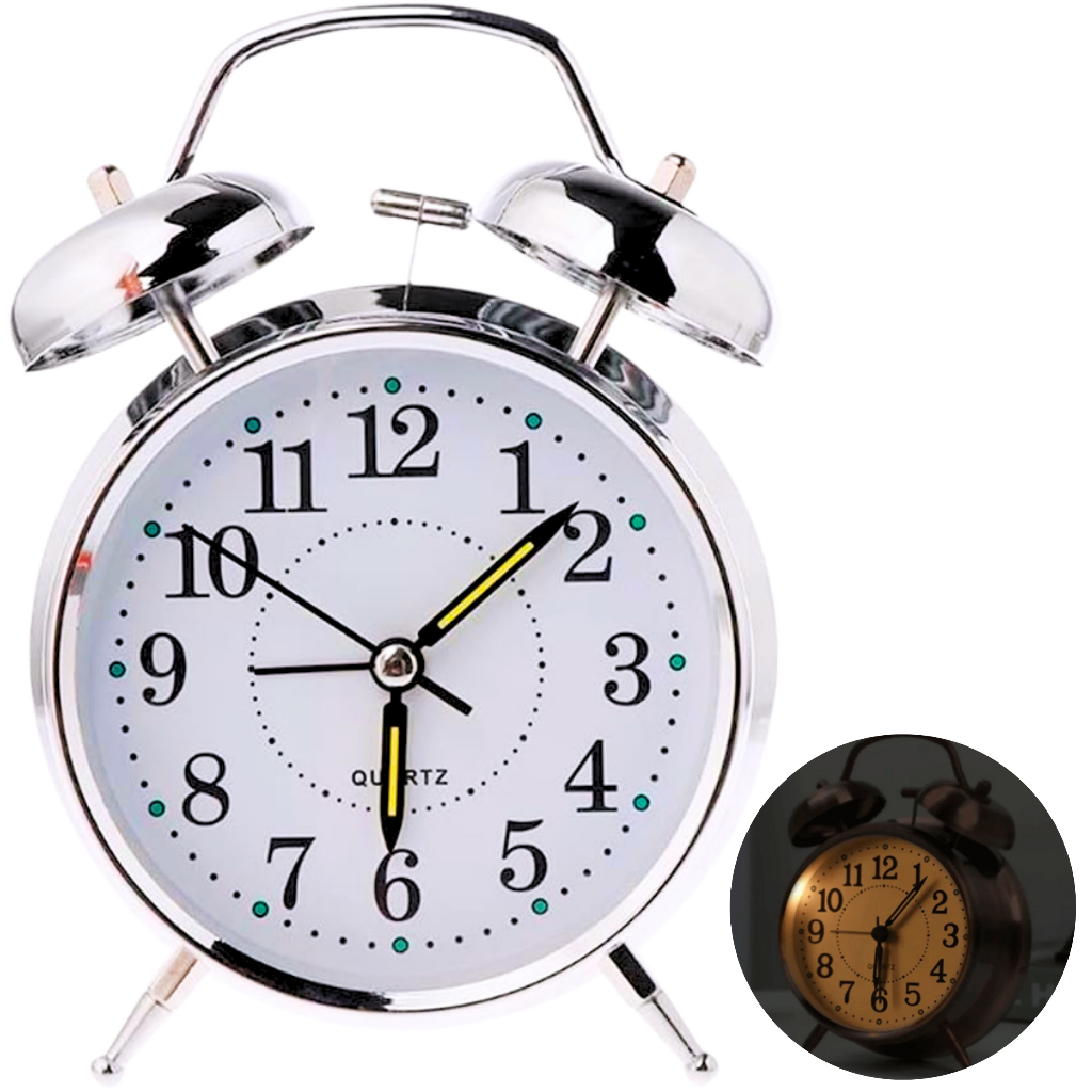 Relógio de Mesa Despertador Retrô Antigo Vintage Clássico Com Luz Led Noturna Em Metal Analógico