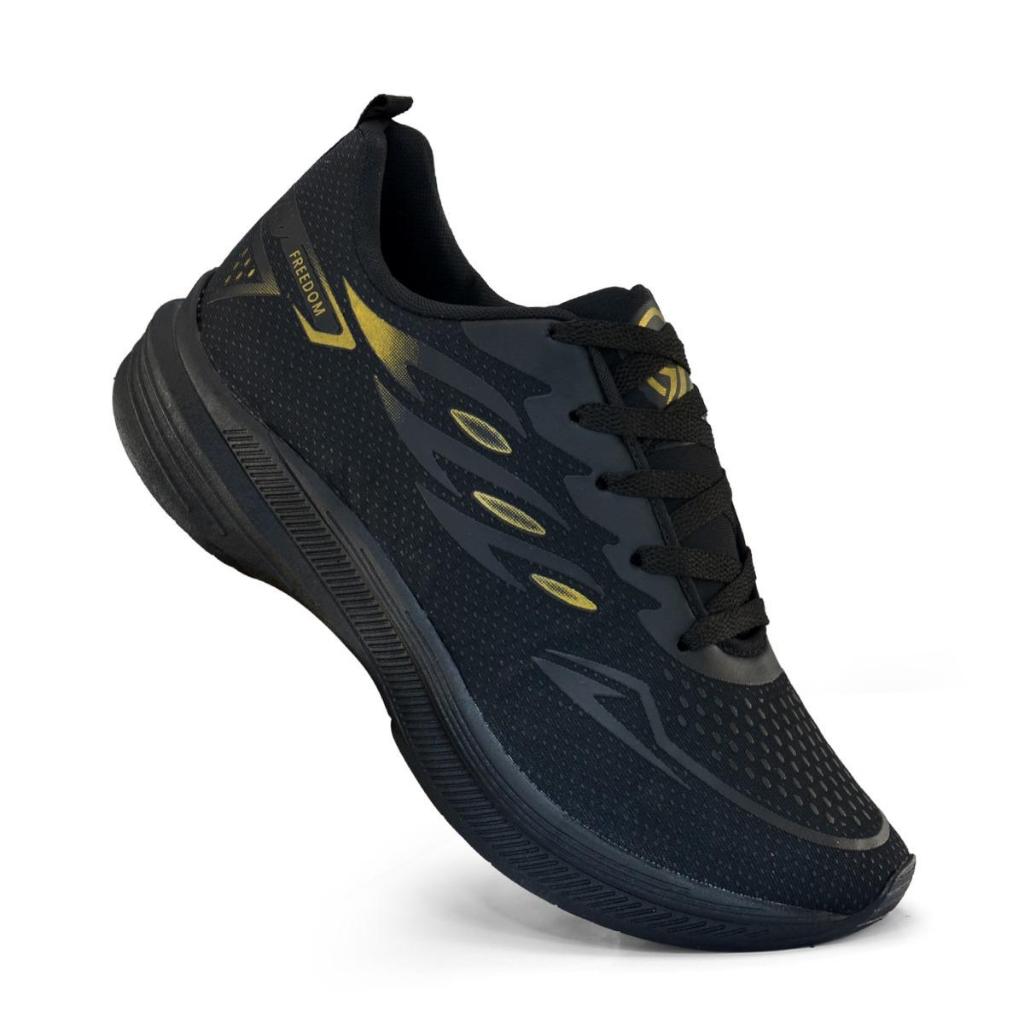 Tenis Masculino Escolar Academia Original FREEDOM Corrida Caminhada Lançamento PRETO e DOURADO