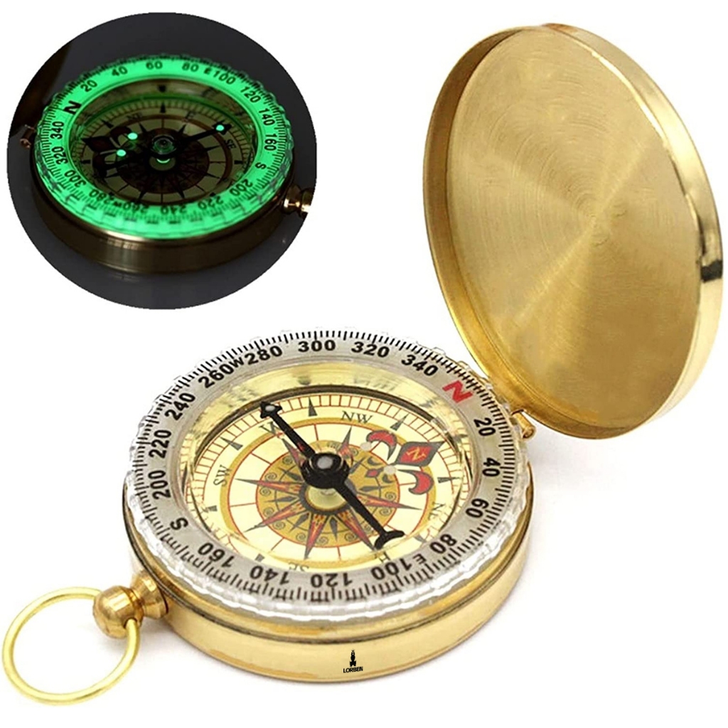 Bússola Retro Lorben tipo Relógio Bolso Vintage Metal Fosforescente