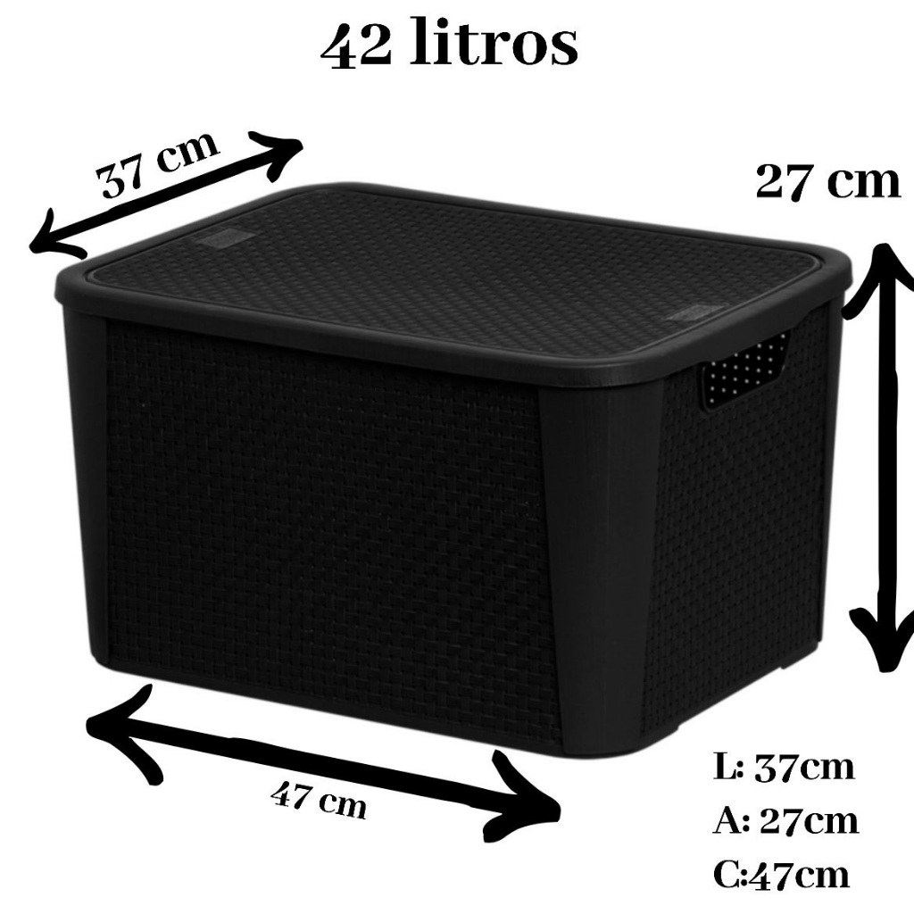 Caixa Organizadora / Guarda Brinquedos Rattan Preta 42 Litros