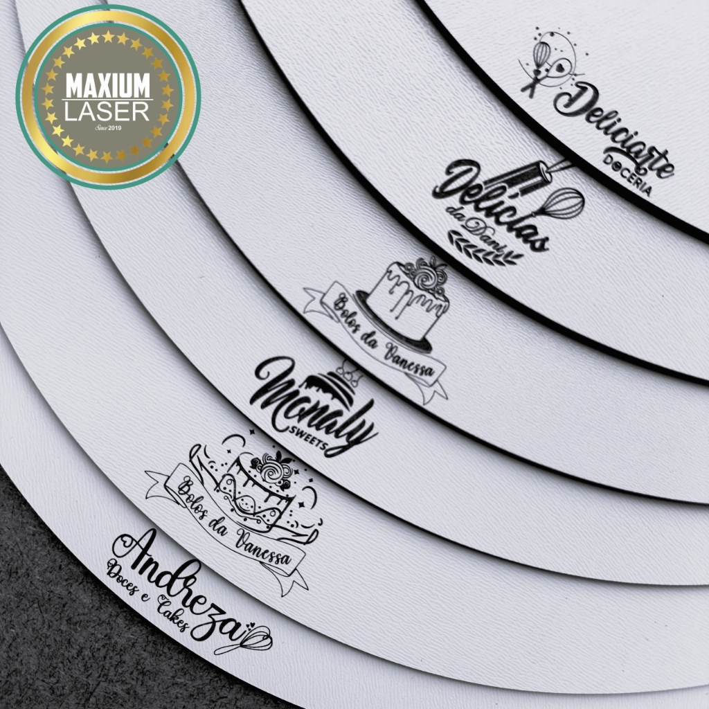 Kit 10 Cake Board Personalizado com Logo MDF Branco 3mm Confeitaria Tabuleiro