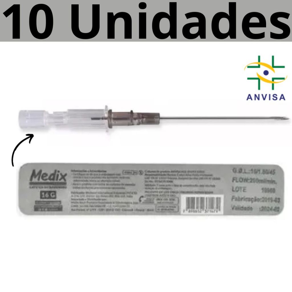 Cateter n 16  Body Piercing Intravenoso Periférico Jelco 10 Unidades