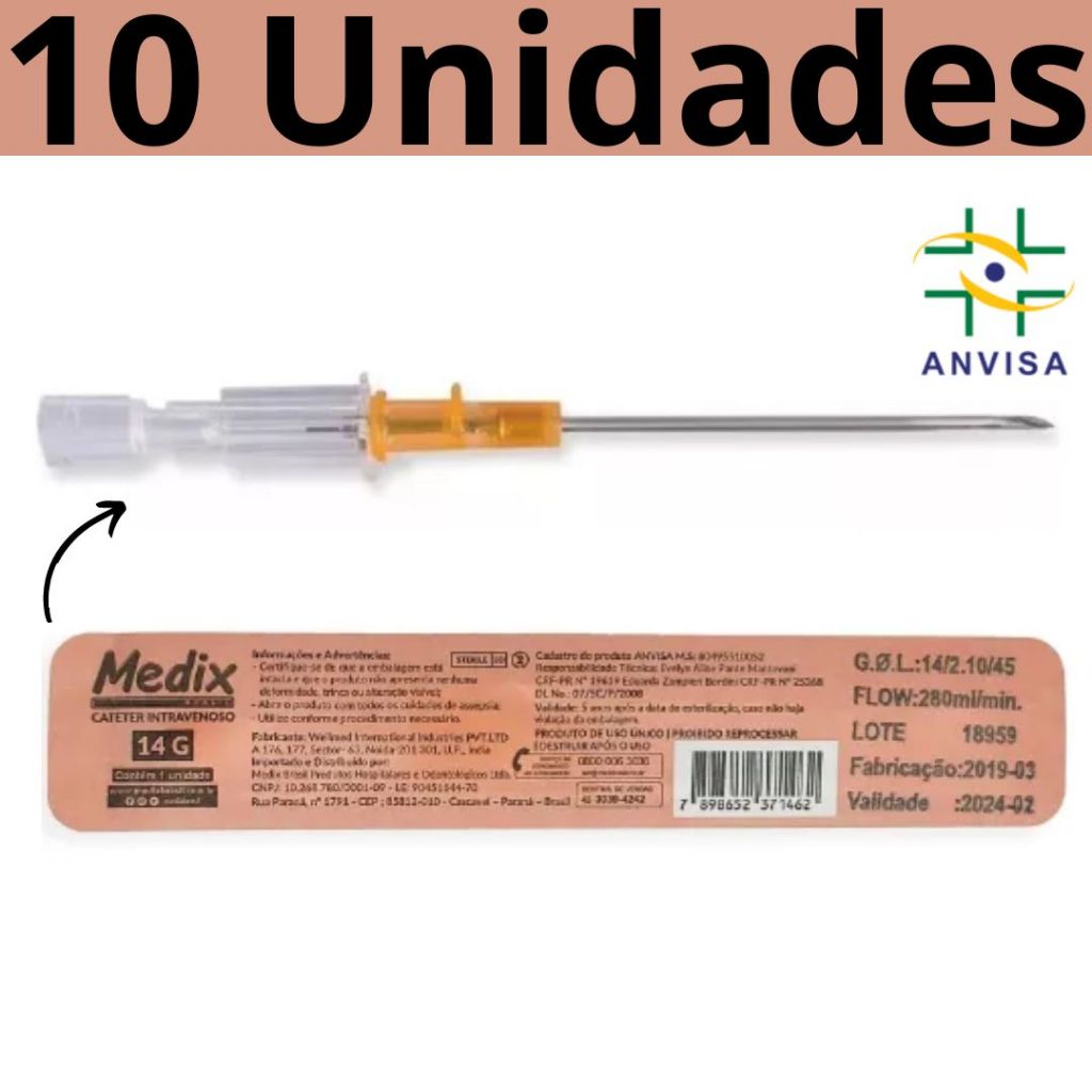 Cateter n 14 Body Piercing Intravenoso Periférico Jelco 10 Unidades
