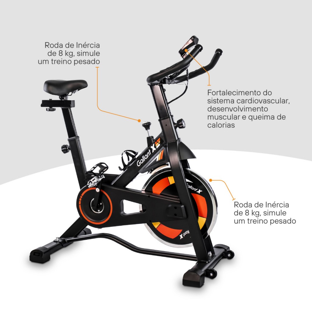 Bicicleta Ergométrica Gallant Elite X Spinning Roda De Inércia 8Kg Ate 110Kg Mecânica (GSB08HBTA-PT)