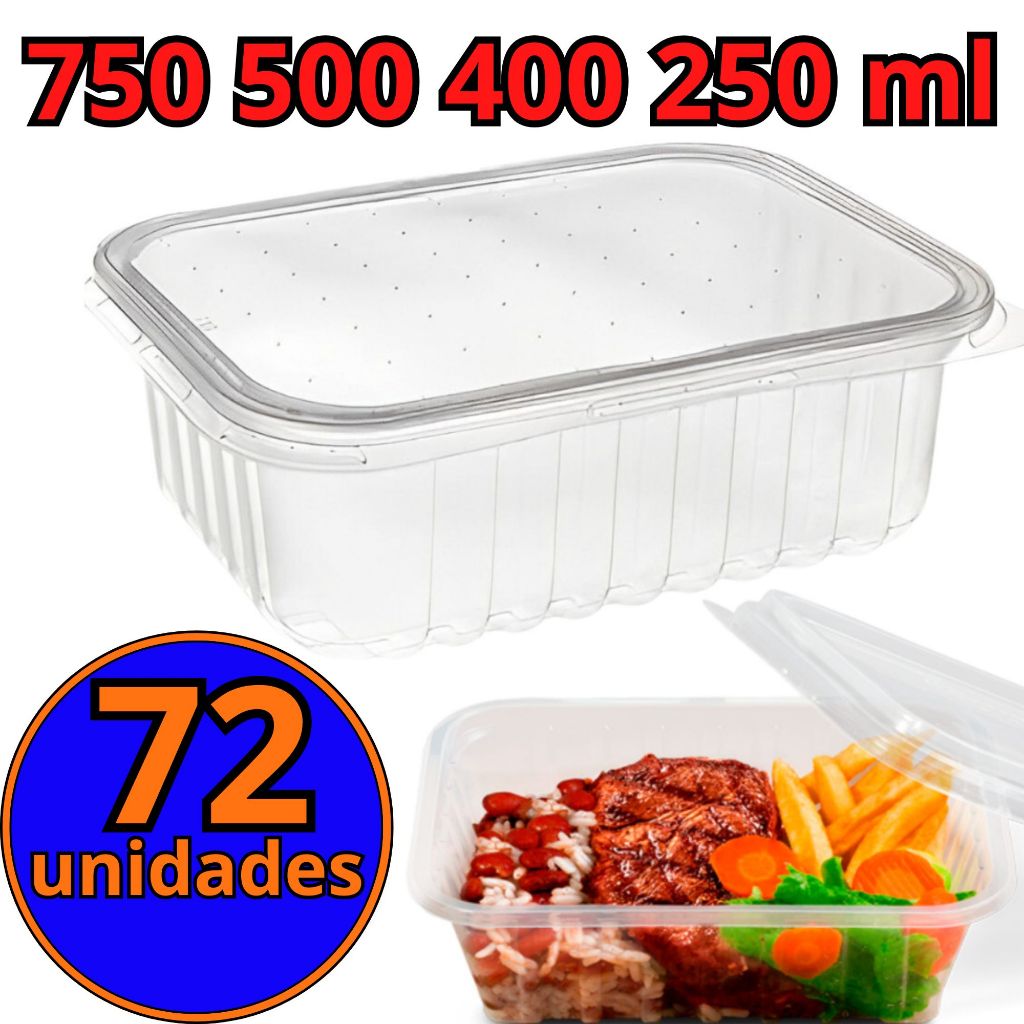 24/48/72 Pote Embalagem Marmita Descartavel Rentagular Plastico 500ml 400ml 250ml 750ml Fitness