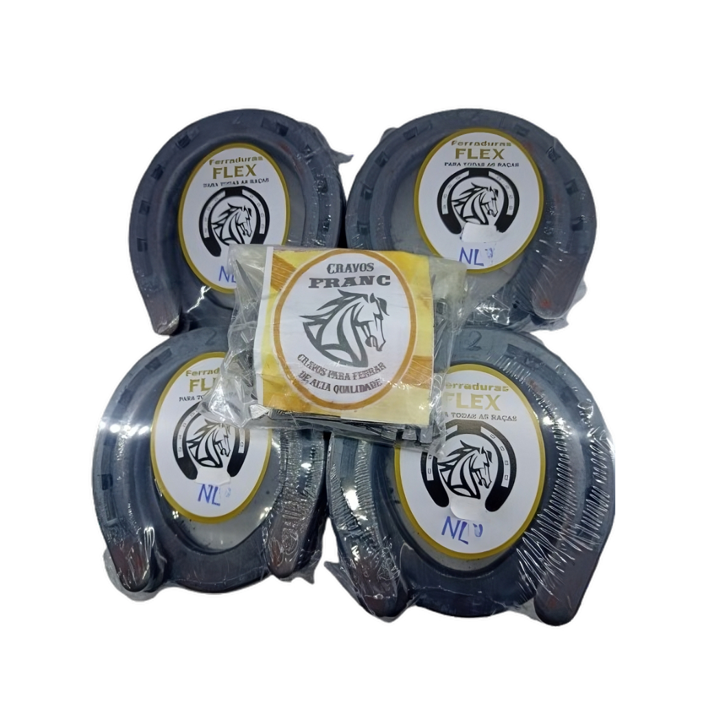 Ferraduras sem guarda casco 4 jgs (2/0 a n.5) + 100 cravos Franc