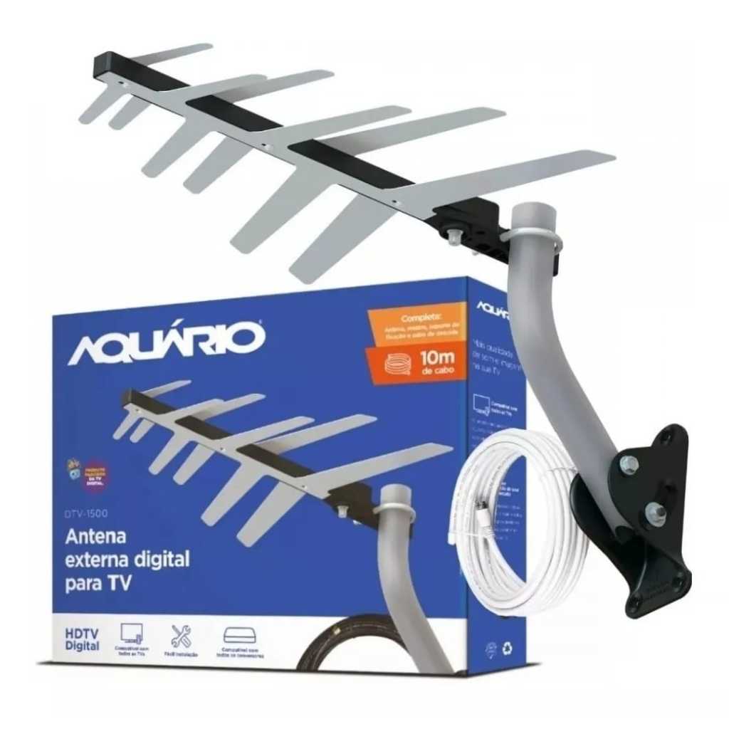 Antena Para Área  Externa Tv Uhf Hdtv Dtv-1500 Aquario Cabo 10m E Suporte