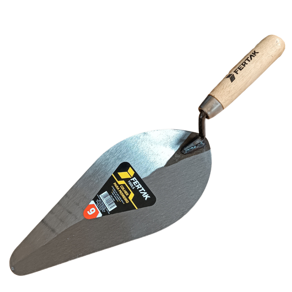 Colher De Pedreiro Canto Redondo 6", 7", 8", 9" e 10" Cabo Em Madeira Fertak