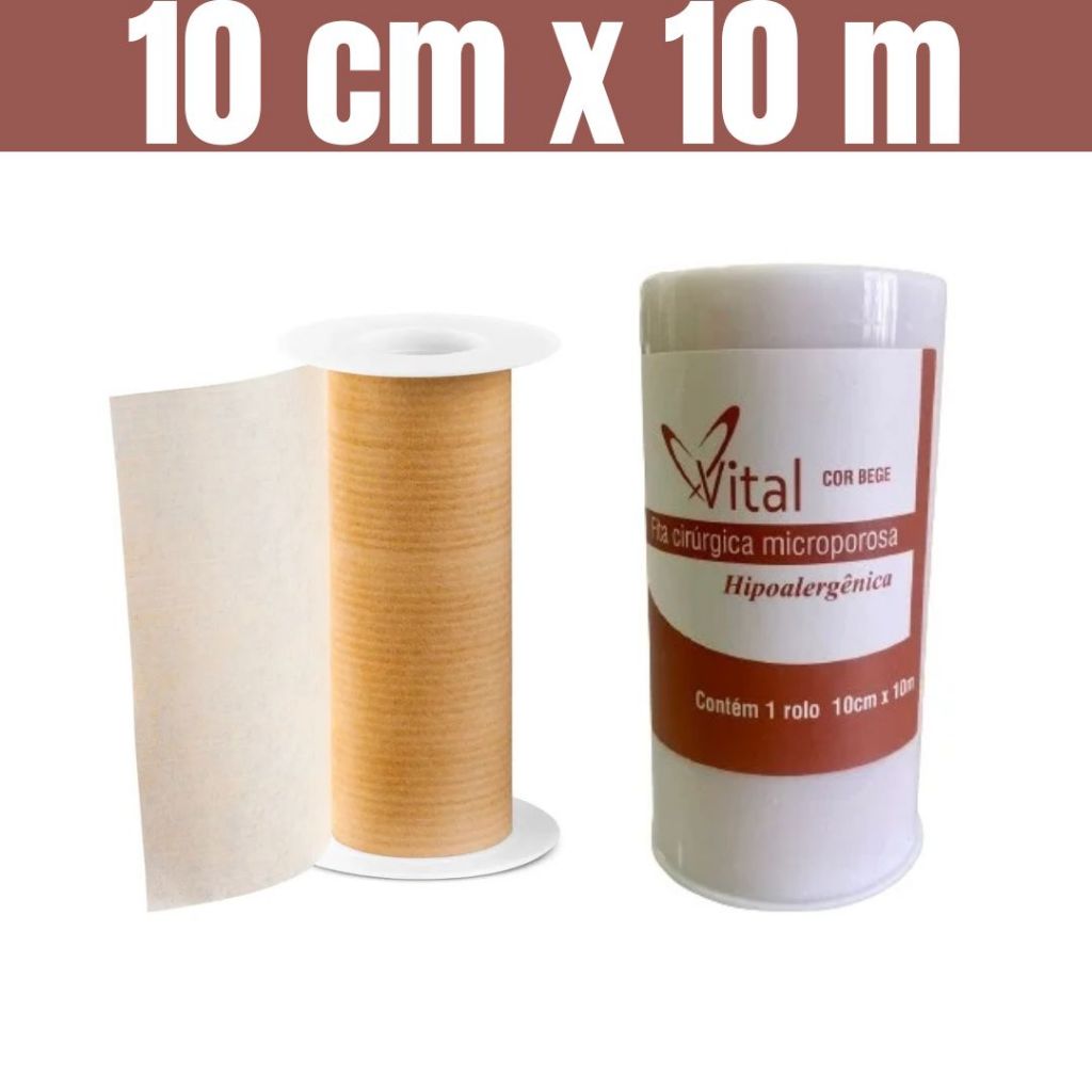 Fita Cirúrgica Microporosa Adesiva Para Curativo Vitamedical Bandagem Hipoalérgica Bege 10cm X 10M