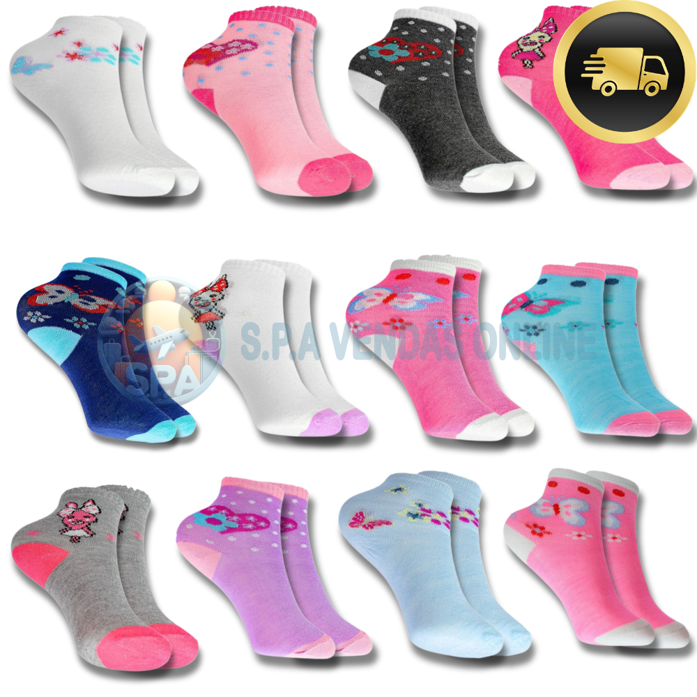 Kit com 18 Pares Meias Infantil com menina de algodão