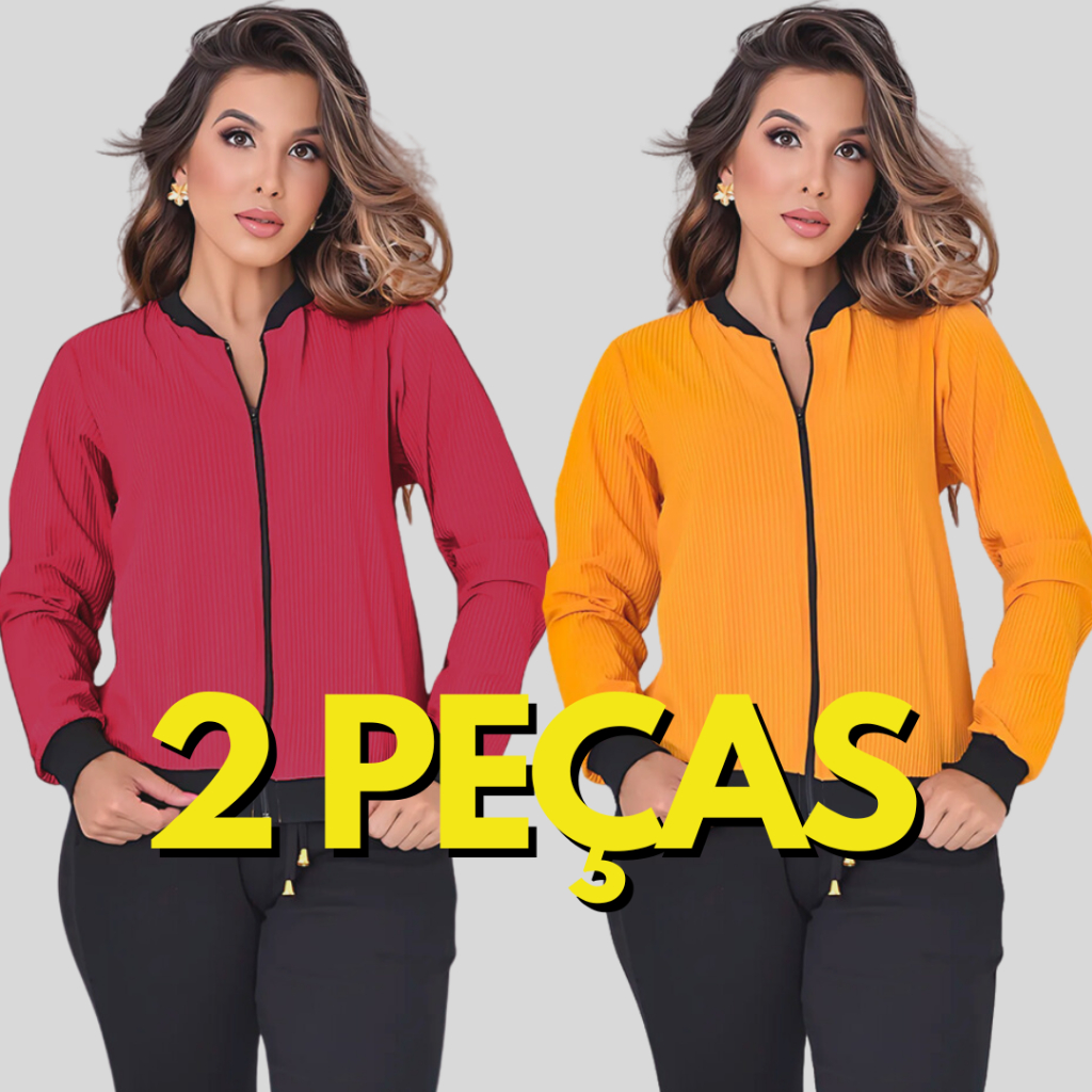 Kit Com 2 Jaquetas Bomber Blusa Manga Longa Com Zíper Blusa De Frio