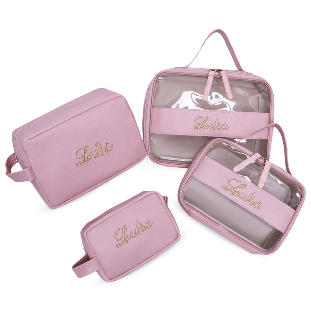 Kit 4 Necessaires Personalizadas com Nome – Organizadores de Viagem Unissex
