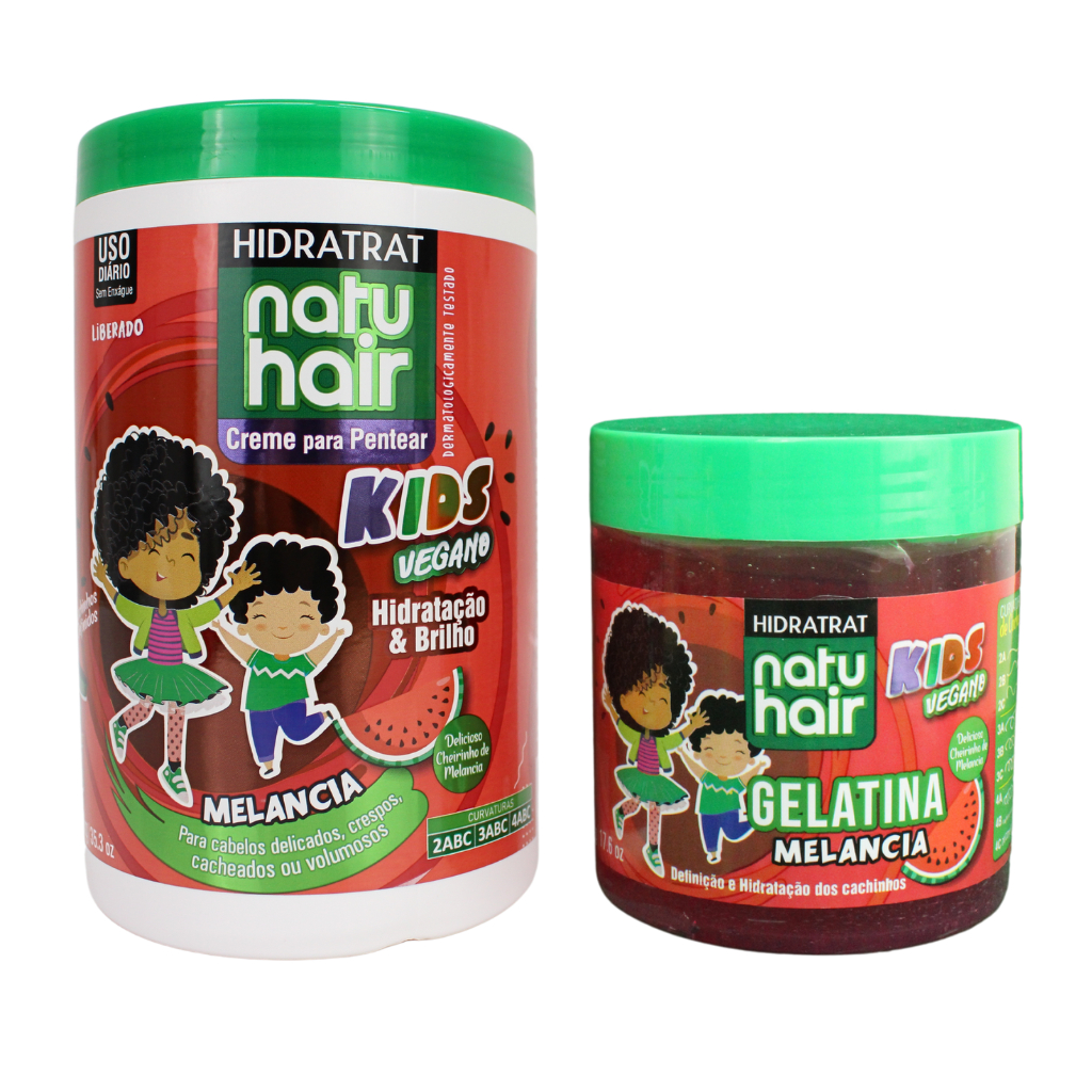 Kit Creme para Pentear Melancia + Gelatina de Melancia 500g Antifrizz Modelador de cachos
