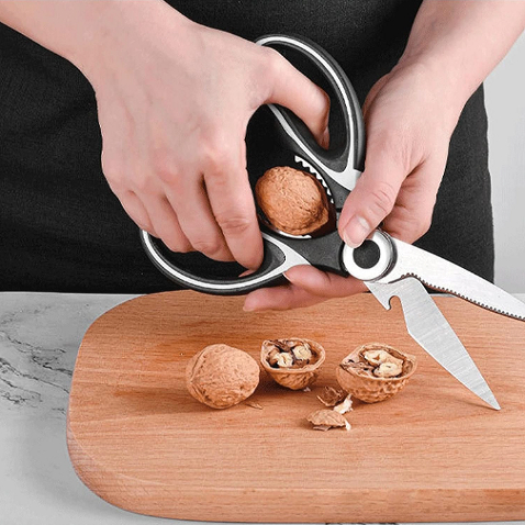 Tesoura Multifuncional de Cozinha com Lâminas de Inox - Corta Carne Legumes Ossos Nozes - Com Abridor de Garrafa