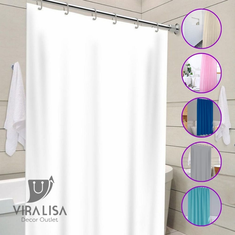 Cortina Box Lisa para Banheiro Antimofo Com Ganchos Cores PVC